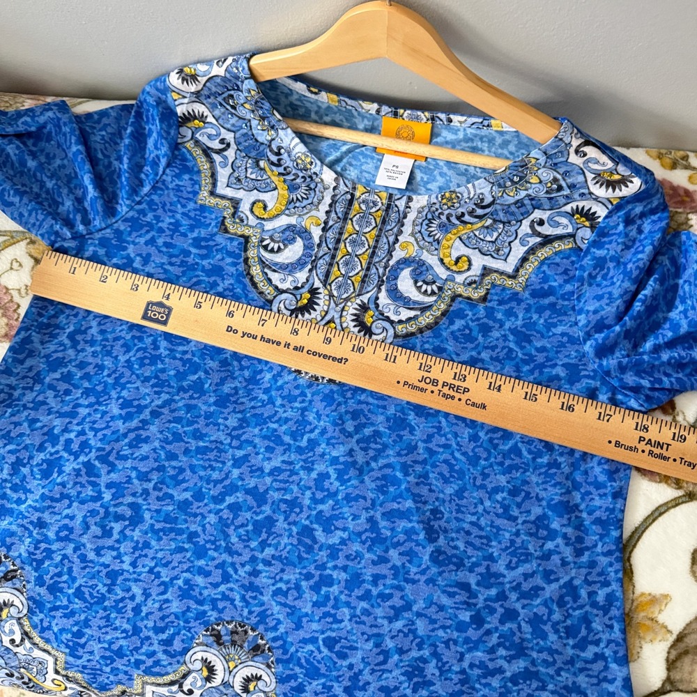 Ruby Rd Top Bohemian Petite Blue Horizon Paisley Rhinestone Embellished NWT - Picture 4 of 9